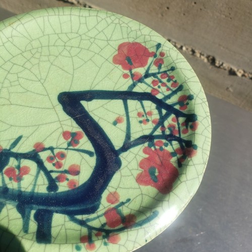 Great antique crackled asian hand painted pottery plate, signed - Picture 5 of 12