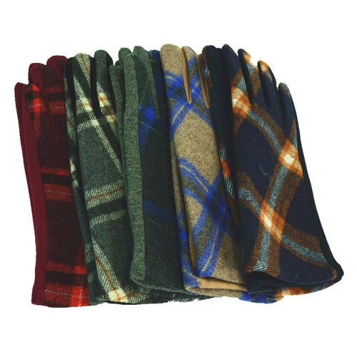 For Womens Tartan Check Plaid Soft Winter Outdoors Wool Gloves With Touch Screen - Picture 4 of 10