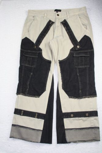 Men's Khaki Baggy Cargo Pants Y2K Wide Leg 36x32 Skater Tripp Style Pockets