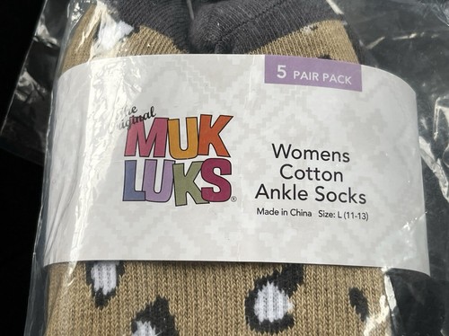 MUK LUKS Cotton Ankle Socks Set of 5 Netural Large Brand New - Picture 3 of 7