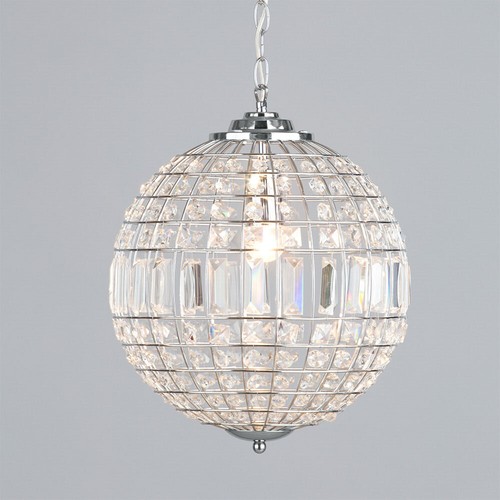 Litecraft Ceiling Pendant Crystal Effect Ball Light - Polished Chrome Clearance - Picture 2 of 6