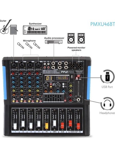 Audio Mixer Pyle Pro PMXU43BT 4-Channel Bluetooth Studio - Black - Picture 4 of 9