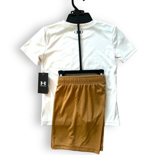 Under Amour Boys Short Shirt Set 2-Piece Set Casual Nubuck Tan White Size 7 NWT - Picture 2 of 9