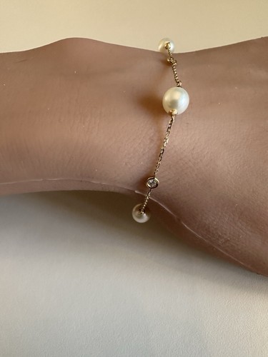 "Brazalete de diamantes de perlas amarillas de 14 K por yarda de 0,06 quilates, 7""" - Imagen 3 de 5