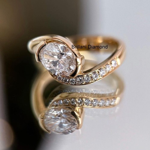 Ehering 2,50 ct Ovalschliff F-VS1 IGI Lab Grown Diamant massiv 14 K Gelbgold - Bild 6 von 12