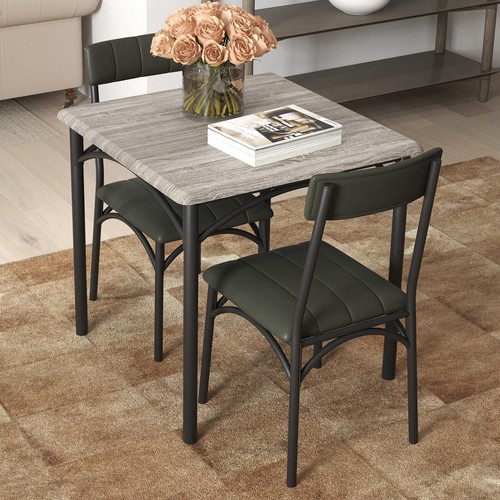 3 Piece Kitchen Table with 2 Upholstered Chair ,Dining Room Table Set Furniture - Picture 10 of 16