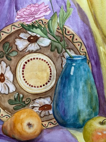 Bodegón Original Acuarela Pintura Plato Ucraniano Hecho a Mano Decoración Arte - Imagen 16 de 16
