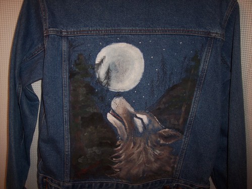 NATURAL IDENTITY VINTAGE JEAN JACKET~ WOLF MOTIF LADIES SIZE S 8-10 SIGNED - Picture 6 of 12