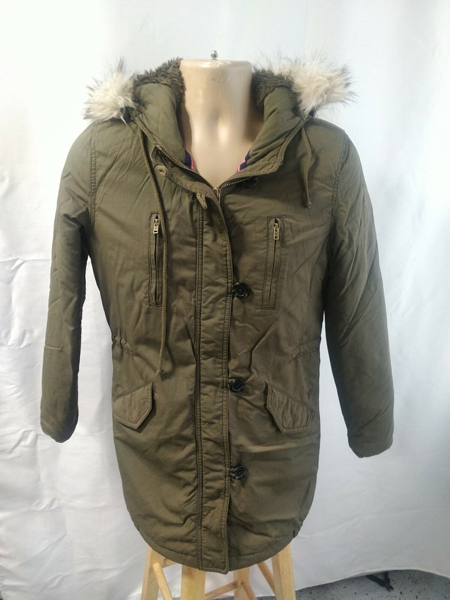 American Eagle Jacket Adult Medium Green Sherpa Lined Faux Fur Hooded Coat Women eBay
