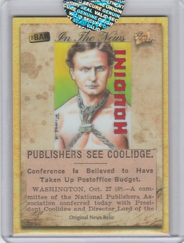 2018 Bar Mementos Piezas Pasadas en Noticias Reliquia Documento de Prensa Harry Houdini - Imagen 2 de 2