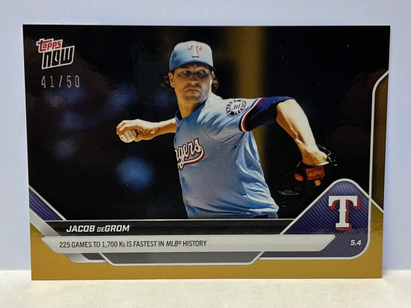 2025 Topps Now #141 Jacob deGrom Texas Rangers GOLD Foil Parallel 41/50