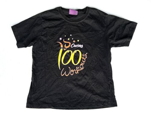 Curves T-Shirt Top Women's Size Medium M Black "100 Workouts" Short Sleeve