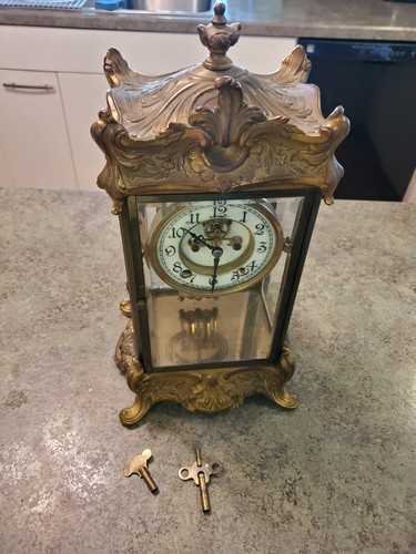 Antique NEW HAVEN Conn Brass Open Escapement Pendulum Mantel Clock VIDEO AS IS - Picture 6 of 16