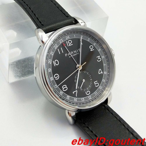 Nuevo 42mm PARNIS esfera negra plata estuche pulido fecha GMT reloj automático para hombre - Imagen 5 de 7