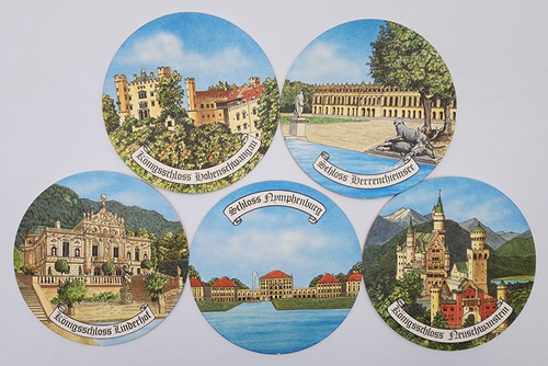 Vintage deutsche Pappe Schloss Bierdeckel München Bier 4 1/8" Durchmesser 20er Set - Bild 1 von 24