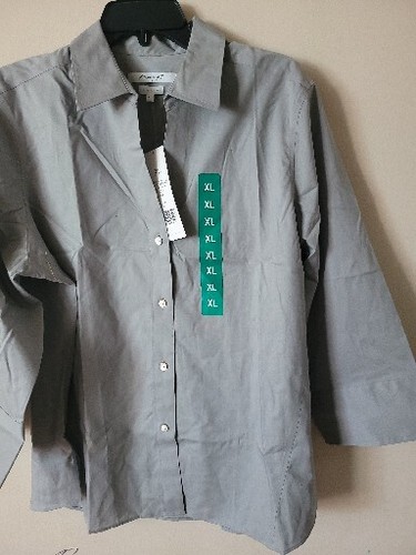 Foxcroft NYC Damen Pinpoint Oxford Stretch Popeline Bluse, silber, XL - Bild 7 von 10