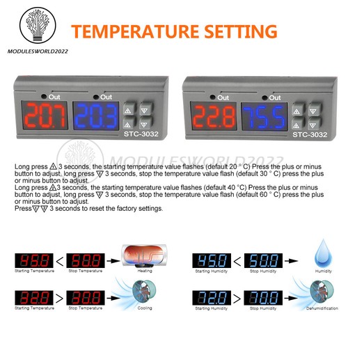STC-3032 Digital Temperature and Humidity Controller DC12/24V AC 110-220V - Picture 5 of 26