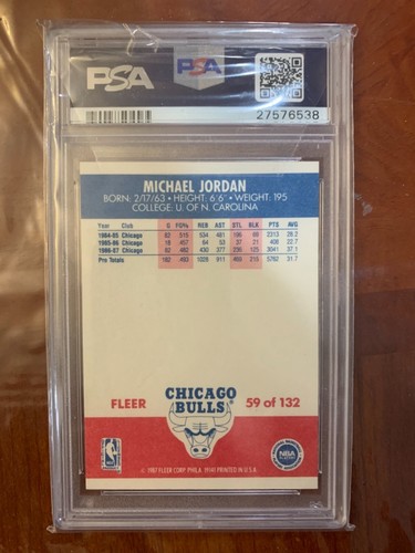 1987 Fleer #59 Michael Jordan Chicago Bulls HOF - New Label - PSA 8 NM - MT - Picture 2 of 3
