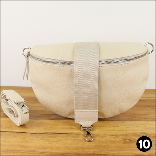 Bauchtasche Damen Leder Stylisch Creme, Umhängetasche Damen, Crossbody Bag Damen - Bild 12 von 16