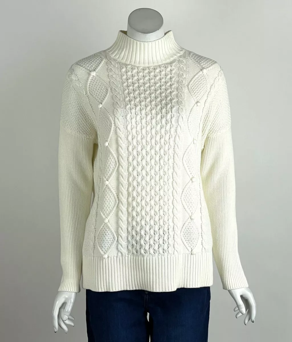 Mock neck clearance cable knit sweater