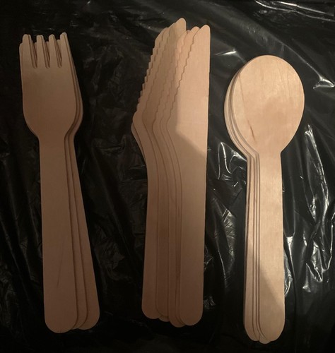 Wooden cutlery Set 18 X Disposable Forks Spoons Knives Eco Friendly Bio gradable - Picture 4 of 4