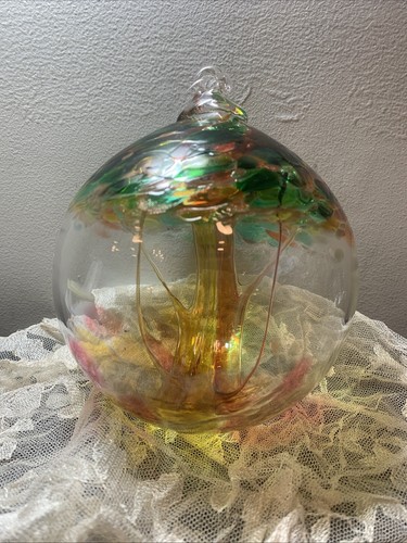 6”x7” Kitras Baum der Verzauberung Studio Kunst mundgeblasen Glas Ornament Hexenkugel Kugel