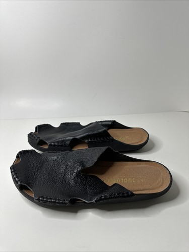 Maibulun Unisex Black Pebbled Cutout Leather Slide Sandals Size 9.5 M US - Picture 5 of 11