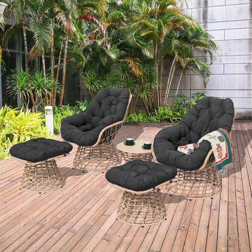 5X Swivel Chairs Outdoor Patio Furniture Sets 360° Swivel Wicker Chair and Table - Picture 6 of 9