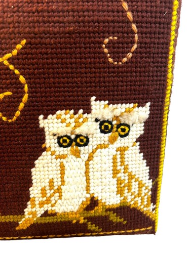 Vtg 1970's Handmade Plastic Canvas Stitched Purse Hand Bag Sewing Bag with Owls - Picture 2 of 12