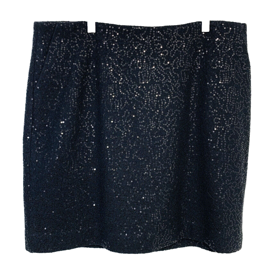 Ann Taylor Rock 14 schwarz Pailletten Wollmischung über Knie Taschen Glitzer Reißverschluss - Bild 1 von 9
