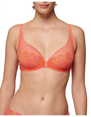SET Simone Perele DELICE 14B / 36B Full Plunge Bra + Sz 3 Thong Mango Rrp $210 - Picture 2 of 8
