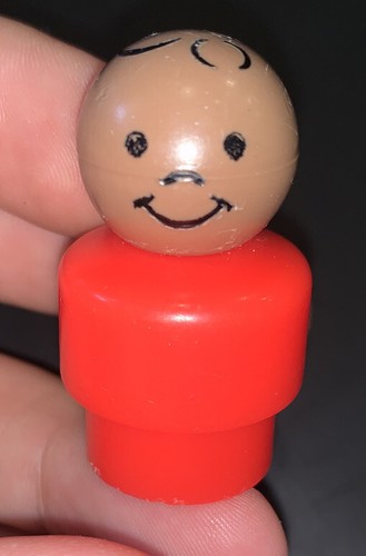 Vintage Fisher Price Little People legno AFRICAN AMERICAN BOY corpo rosso - RARO - Foto 4 di 4