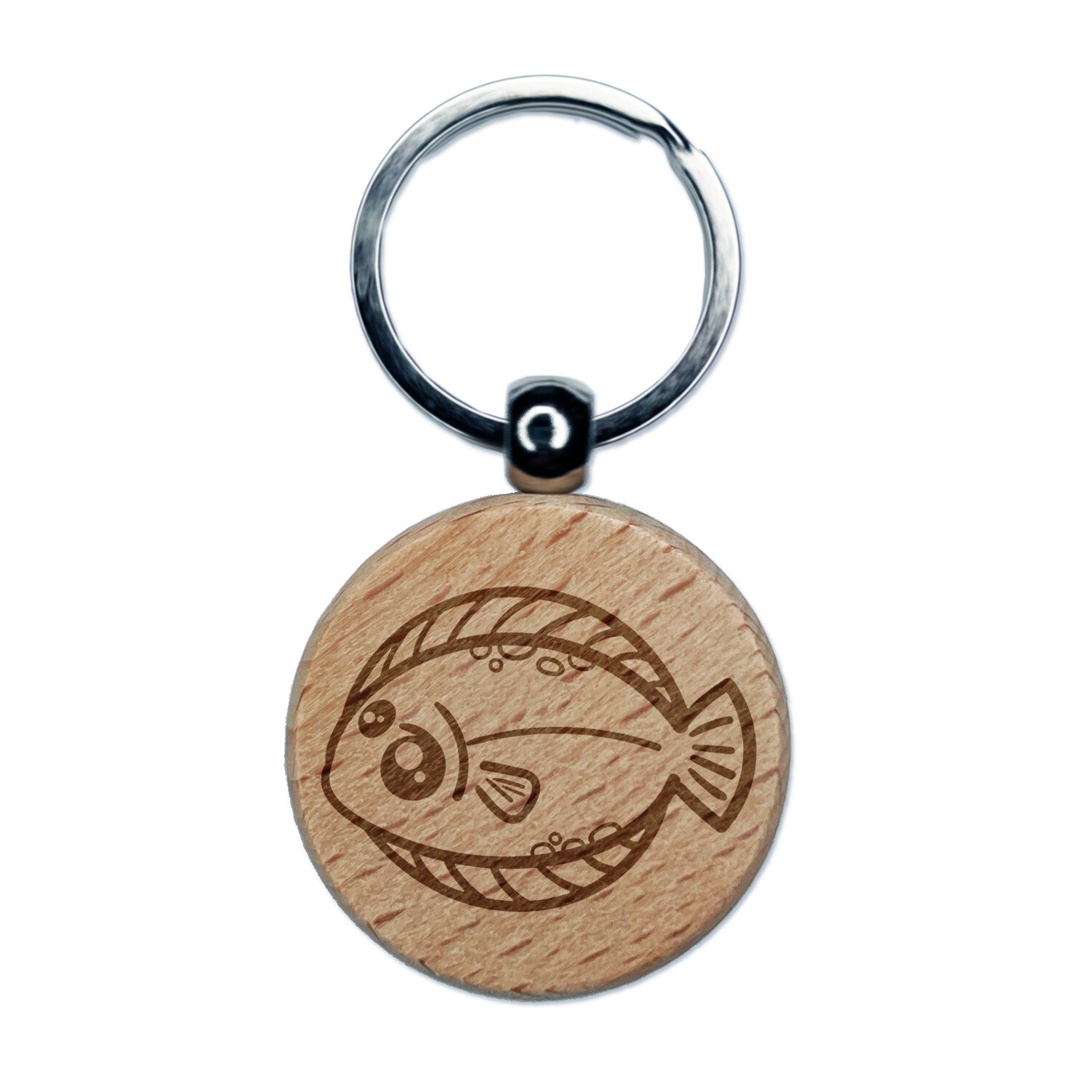Kawaii Dab Fish Engraved Wood Round Keychain Tag Charm