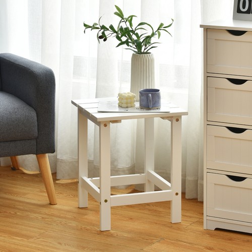 Mesa de centro lateral cuadrada de listones de madera blanca 15" 2 piezas para patio - Imagen 3 de 8