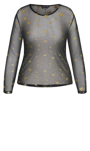 NWT City Chic Top Starry Night Size 16 Black Sheer Gold Stars Stretch - Picture 4 of 15