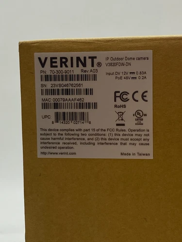 VERINT / V3820FDW-DN / IP Outdoor Dome Camera /  2MP 2.7mm-13.5mm / White