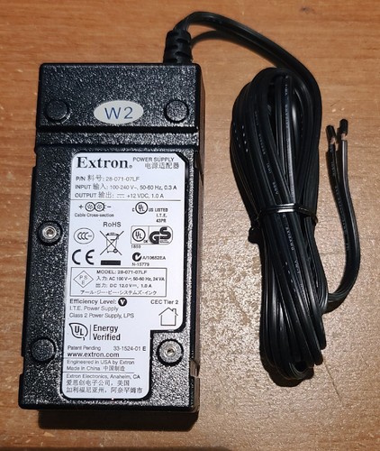 Fuente de alimentación externa genuina Extron 28-071-07LF 12V con cable de pared extremos desnudos - Imagen 2 de 2
