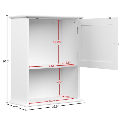 Wall-Mounted Storage Cabinet with Open Shelf, White - Picture 4 of 8