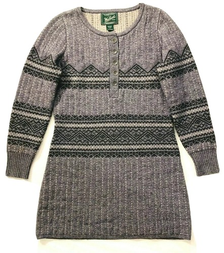 Woolrich Wool Petite Sweater Tunika Kleid Pulli Fair Isle kleine Knöpfe grau  - Bild 2 von 12