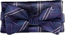Stacy Adams Men's Bow Tie Hanky Purple Royal Blue Lilac Silver Striped 2.5" Wide
