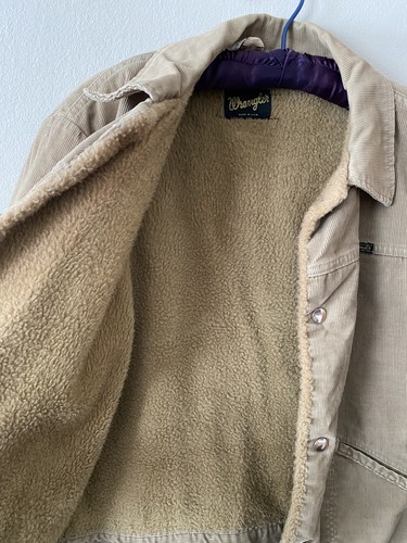 Vintage 1970s Wrangler Trucker Jacket USA Corduroy, Sherpa Lined, Tan Sz L 42 - Picture 4 of 7