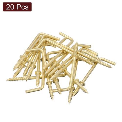 Right Angle Hooks, 20Pcs 2" L Shaped Screw Hooks Screw in Hooks, Gold - Picture 3 of 7