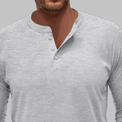 Mens Henley Grandad Casual Shirts Long Sleeve Muscle Slim Fit Button T Shirt Top - Picture 97 of 137