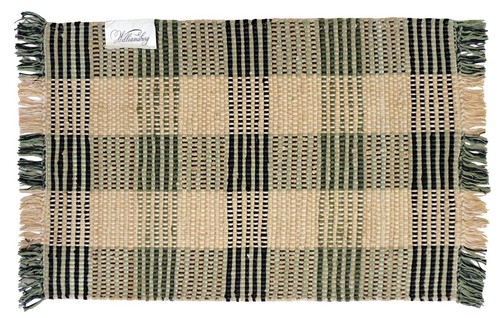 Booker Plaid Rag Rug in Black and Khaki , 27" x 96" All Cotton Quality Throw Rug - Picture 1 of 2