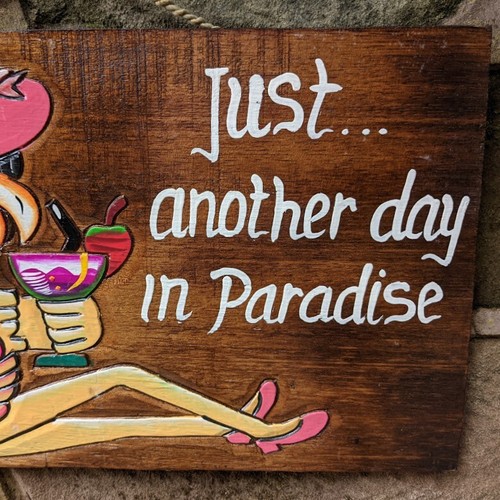 Wooden Bar Sign Just Another Day In Paradise Flamingo Hanging Plaque Garden Bar - Picture 3 of 4