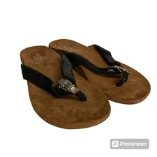 Vionic Orthaheel Lima Thong Sandals Black Leather Snake Print Size 8 Women  s
