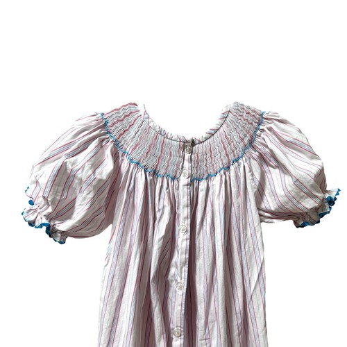 Castles & Crowns Smocked CupcakesBishop Dress Pink Blue Stripes Puff Sleeves 6X - Picture 4 of 5