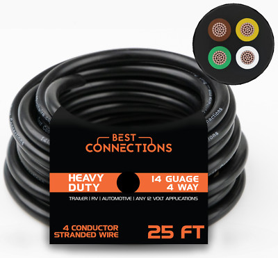 BEST CONNECTIONS 14 Gauge 4 Way Trailer Wire Durable, Weatherproof, Color-Coded