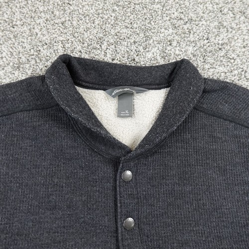 Eddie Bauer Sweater Mens Extra Large Gray Fleece Sherpa Outdoor Snap Sweatshirt - Picture 5 of 13