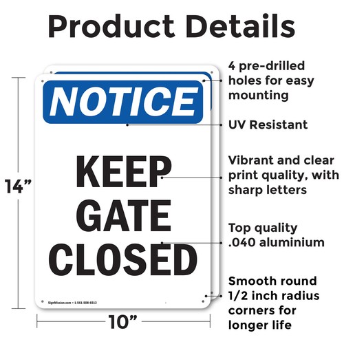 (2 Pack) Keep Gate Closed OSHA Notice Sign Decal Metal Plastic - Bild 2 von 22